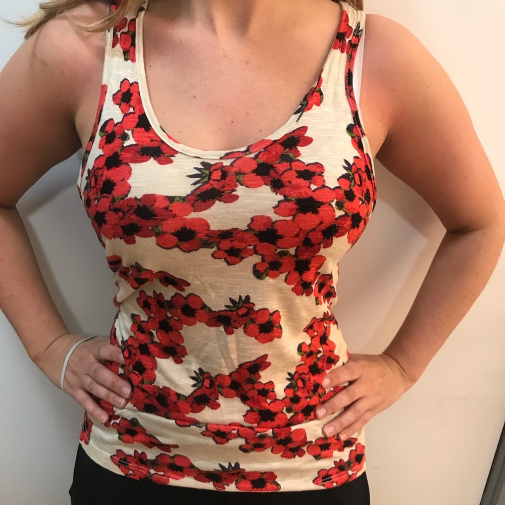 Red floral - zipper back tank tank top